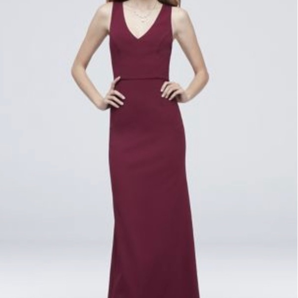 David’s Bridal SCUBA CREPE MERMAID DRESS WITH V-BACK new with tags in Merlot